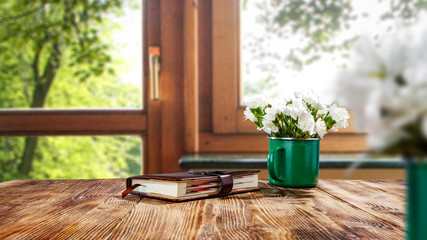 spring background of flowers and window background. 