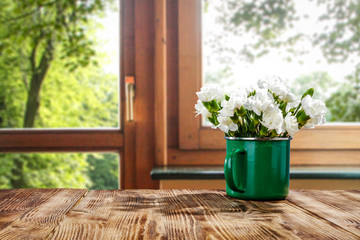 spring background of flowers and window background. 
