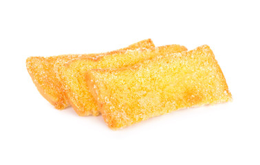 crispy butter bread with sugar on white background