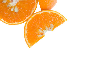 Orange fruit.Sliced  and  half tangerine with seeds isolated white background..