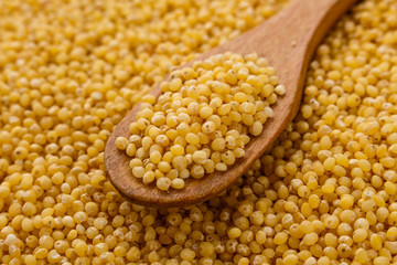 bowl of millet on a white wooden background