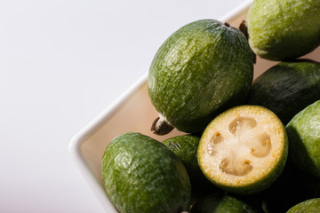 fresh fruits of the Feijoa on a white background