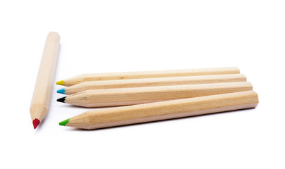 Wooden colorful ordinary pencils isolated on a white background