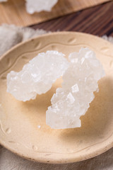 Closeup of white rock sugar candy 