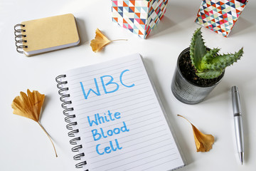 WBC White Blood Cell;written in notebook on white table