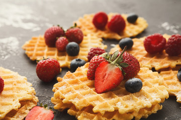 Round belgium waffles with berries
