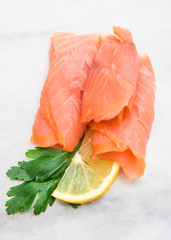 marble dish with smoked salmon slices