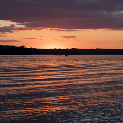 Fototapeta na wymiar Scenic view of the lake at dusk, Kenora, Lake of the Woods, Ontario, Canada