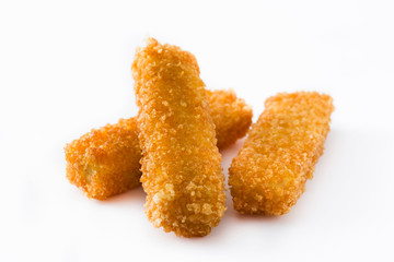 crispy fried fish fingers isolated on white background