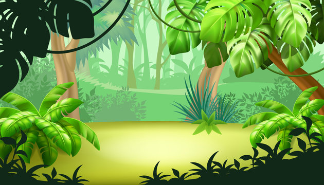 Game landscape with tropical jungle scene. Background vector illustration.  Stock Vector | Adobe Stock