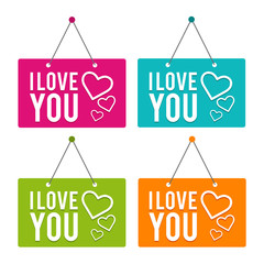 Obraz na płótnie Canvas I love you with Icon hanging Door Sign. Eps10 Vector.