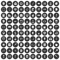 100 education icons set black circle