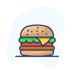 Burger Vector Icon. Fast Food Vector Line Icon. Hamburger Outline Illustration.