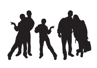 silhouettes of young people. Guy with a and another nice girl.