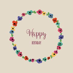 Round floral frame. Cute colorful flowers arrangement