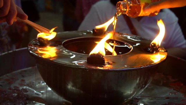 Oil Lanterns in Temple, slow motion