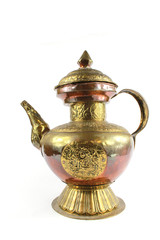 Silver Metal Ornate Tea Pot on White Background