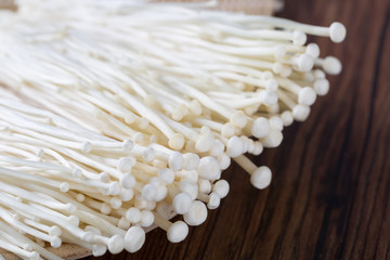 Closeup of enoki mushrooms