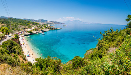 Fototapeta na wymiar Beautiful sunny view of one of the Zakynthos beaches, Greece