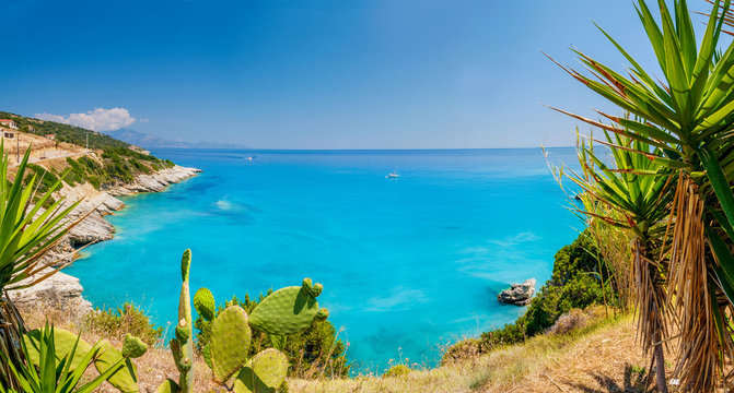Beautiful sunny view of one of the Zakynthos beaches, Greece