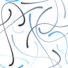 Abstract doodle blob lines. calligraphic curves vector seamless pattern, minimalistic light blue design