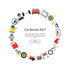 Vector flat style car service elements in circle
