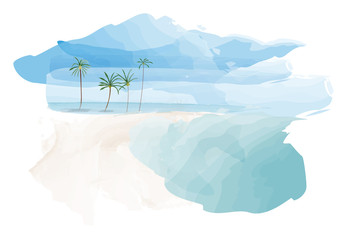 Blue sky and beach with coconut palm trees