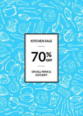 Vector sale background with hand drawn kitchen utensils