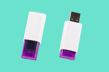 Universal serial bus USB drive isolated over the green background.