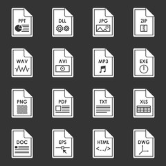 File format icons set grey vector