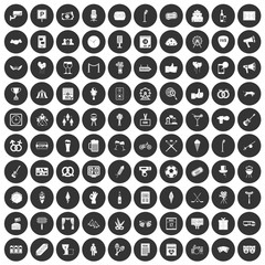 100 events icons set black circle
