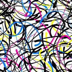 Abstract doodle blob lines. calligraphic curves vector seamless pattern, bright color splash design