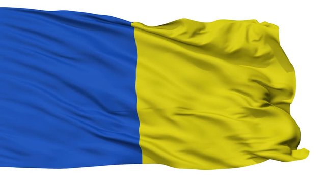 Saint Gilles lez Bruxelles flag, city of Belgium, realistic animation isolated on white seamless loop - 10 seconds long (alpha channel is included)