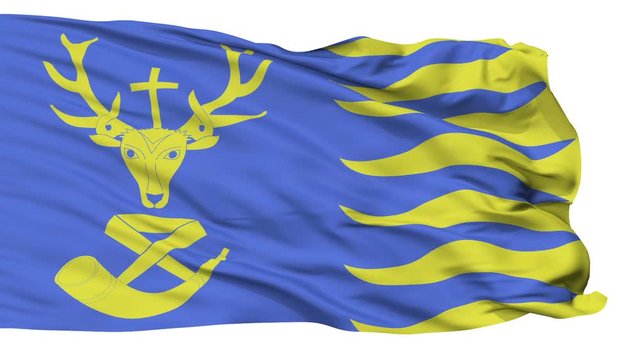 Saint Hubert flag, city of Belgium, realistic animation isolated on white seamless loop - 10 seconds long (alpha channel is included)