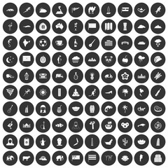 100 exotic animals icons set black circle