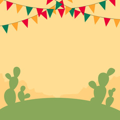Mexican themed banner with cactii and colorful buntings
