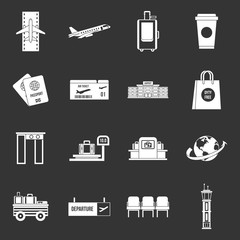 Airport icons set grey vector