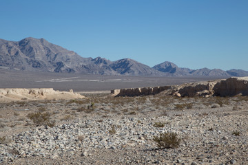 Dry desert landscape with mountains in background, Nevada USA