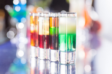 Four shots cocktail on the bar