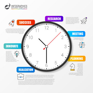 infographic design template with clock in the center