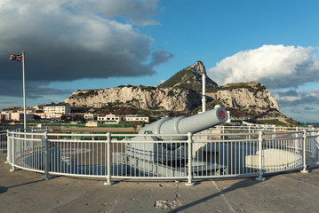 Old huge cannon at Europa point is protecting sea bay of Gibraltar