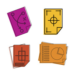 Architectural paper icon set, color outline style
