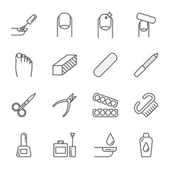 Manicure set of vector icons, nails care, outline style