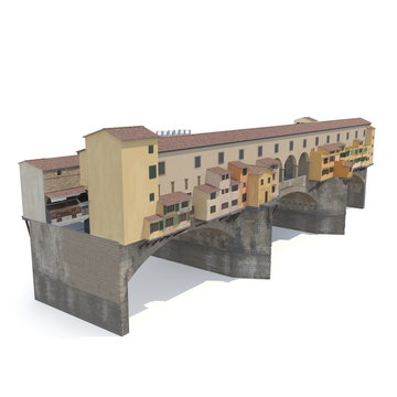 Ponte Vecchio Bridge Florence on white. 3D illustration
