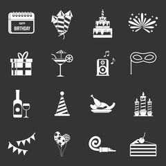 Obraz premium Happy Birthday icons set grey vector