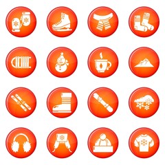 Winter clothes icons set red vector