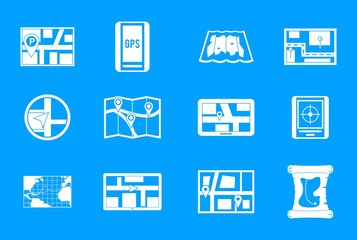 Gps map icon blue set vector