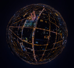 tiny planet of the cathedral of morelia at night