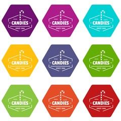 Candies icons set 9 vector