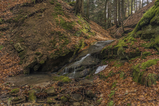 Pulcinsky waterfall in spring sunny day